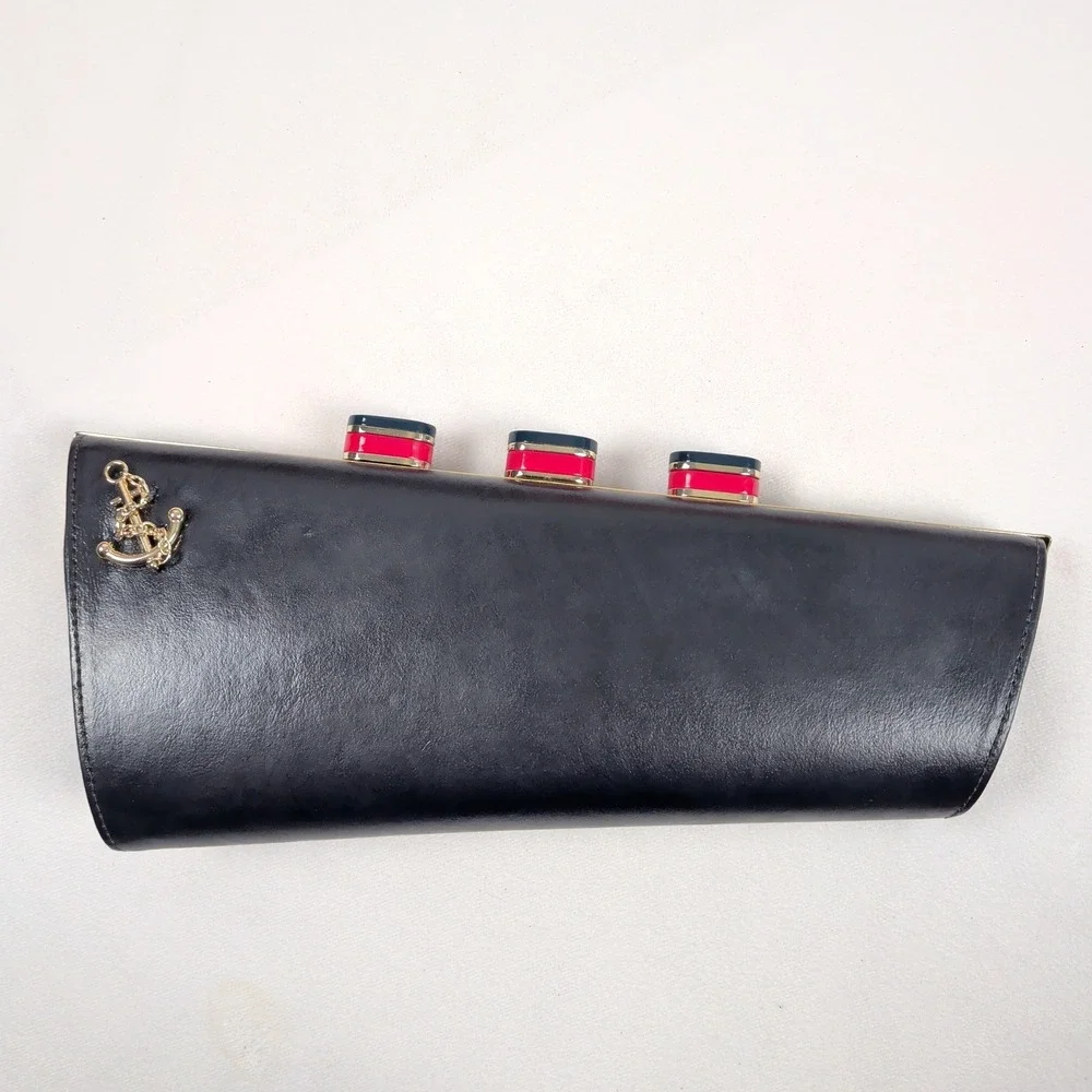 Kate Spade All Aboard Cruise Clutch Novelty Collectable Blue Leather Kiss Lock